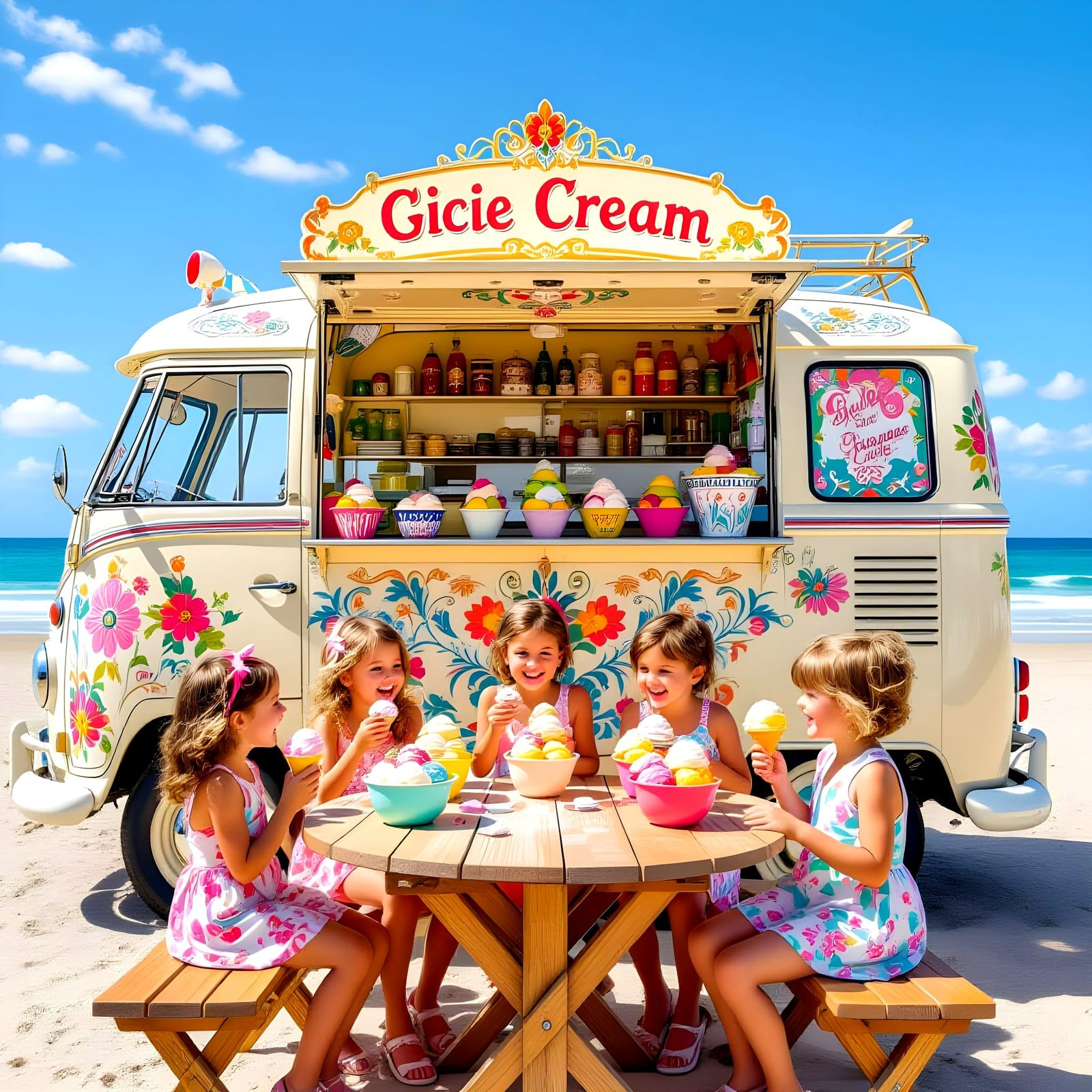 Vintage Ice Cream Van at the Beach