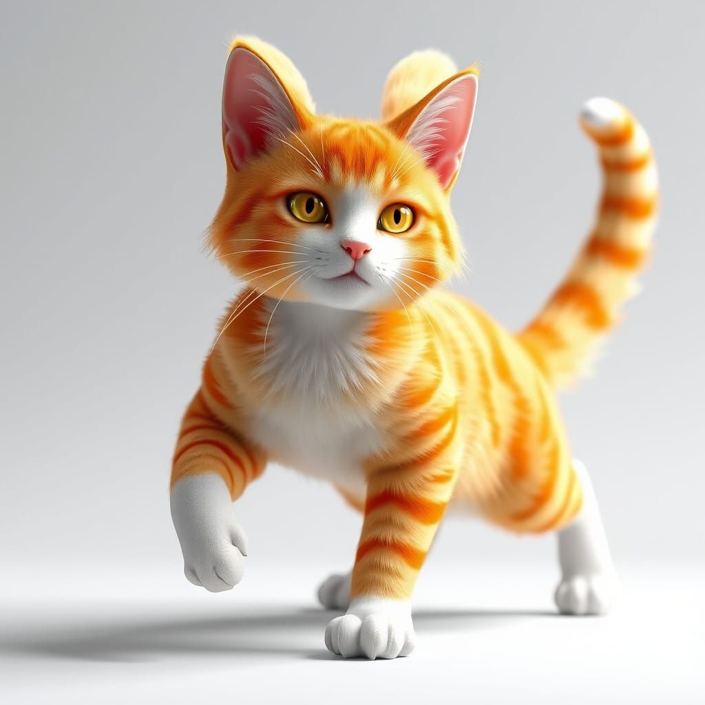Vibrant Orange Tabby Cat in Dynamic Pounce Pose