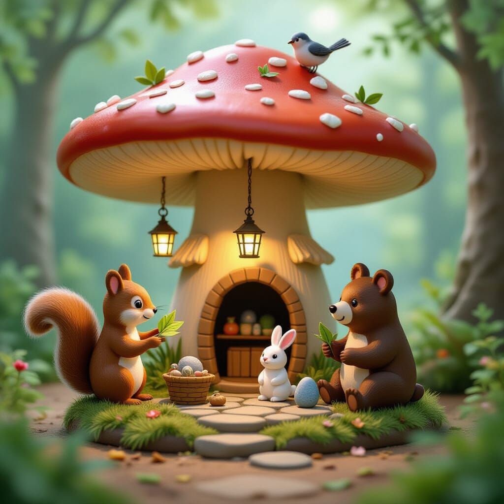 Woodland Animals Curate Secret Art Gallery Under Mushroom