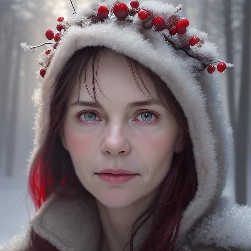 Winter Portrait of Woman in Red Forest