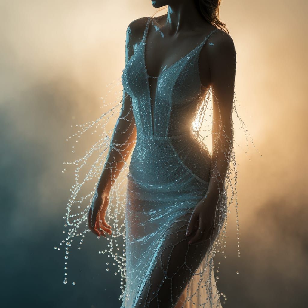 Shimmering Water Goddess in Ethereal Mist