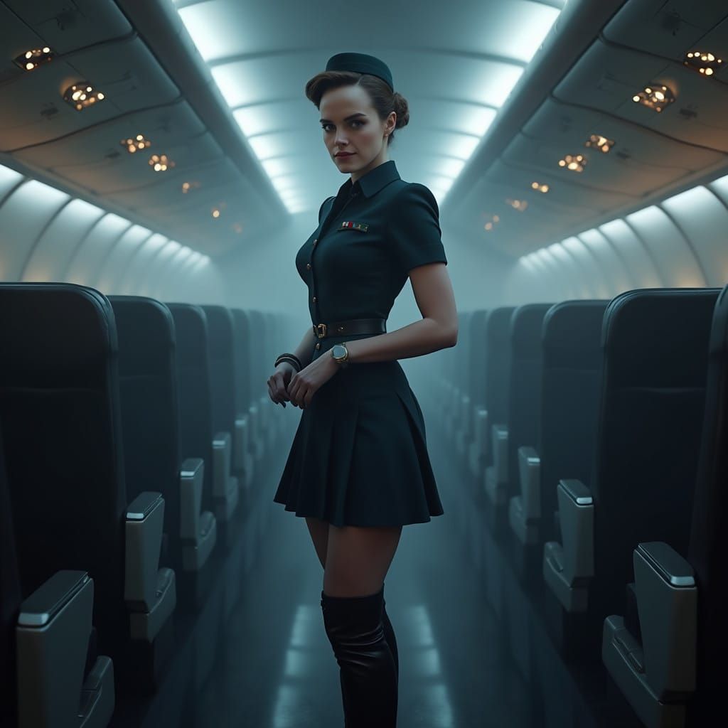 Confident Flight Attendant in Elegant Uniform