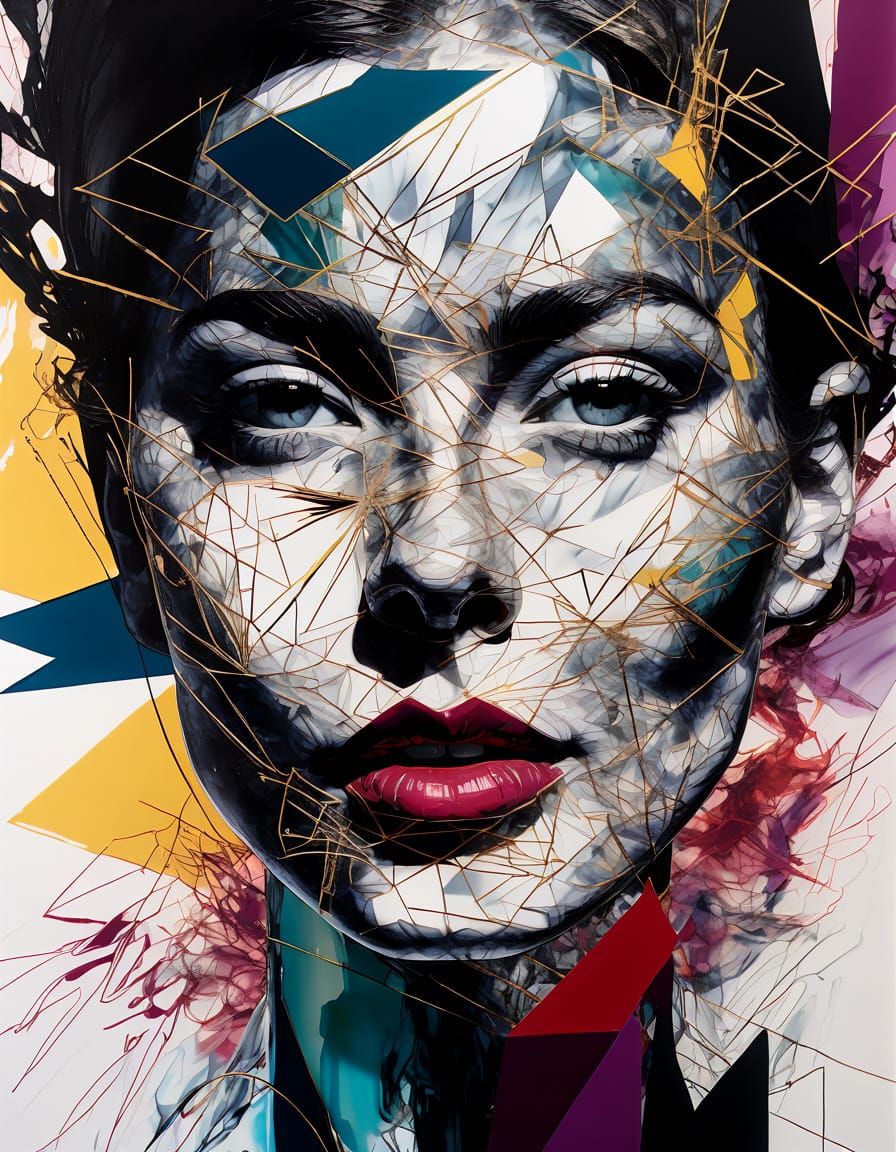 Abstract Portrait of Dissolving Feminine Beauty in Jewel Ton...