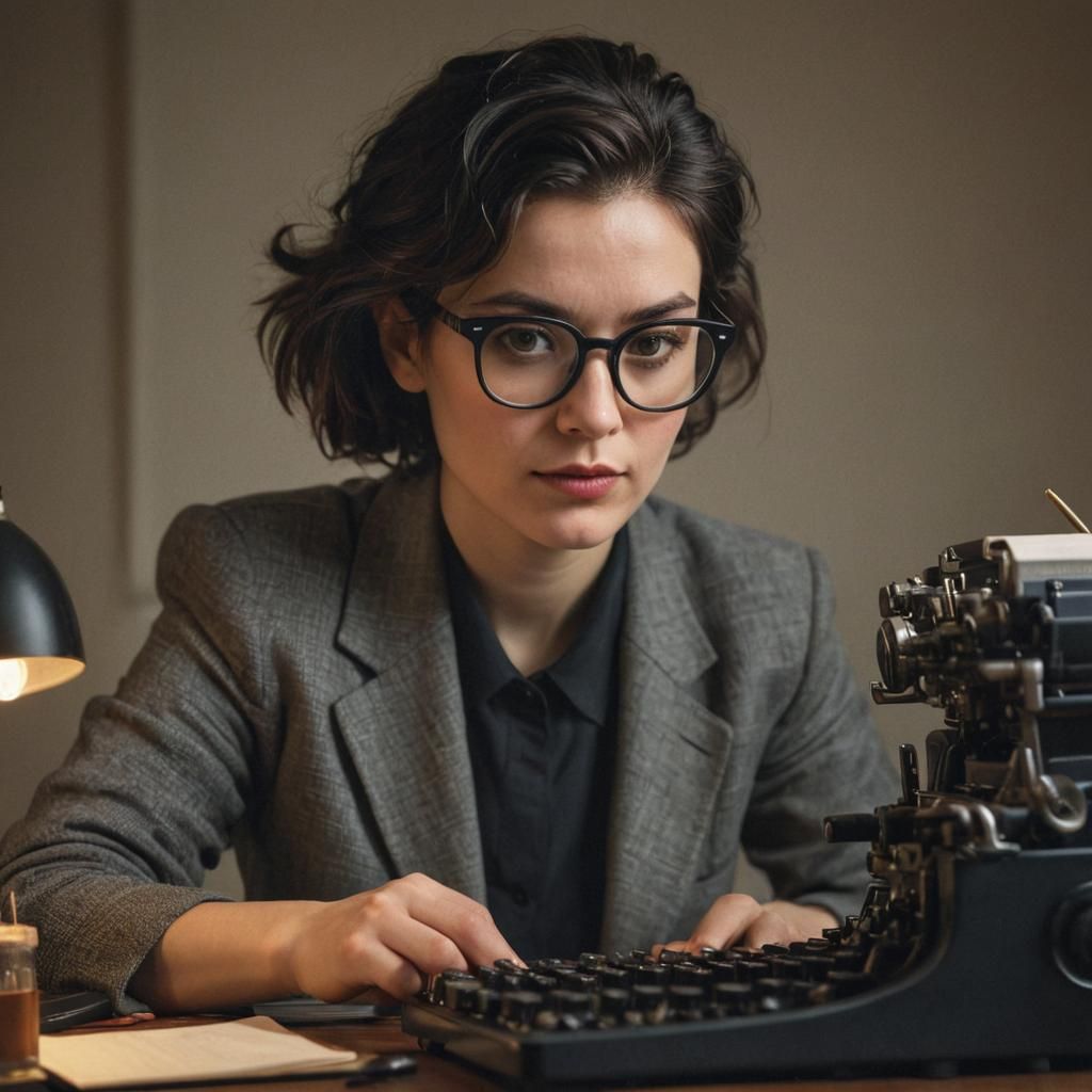 Woman at Typewriter: Hyper-realistic Concept Art Portrait