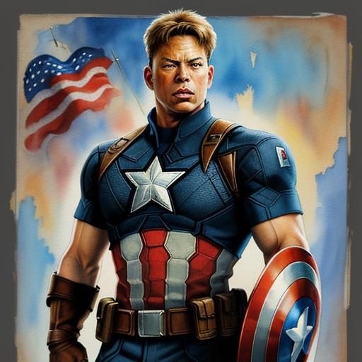 Captain America as Gouache and Watercolor Masterpiece