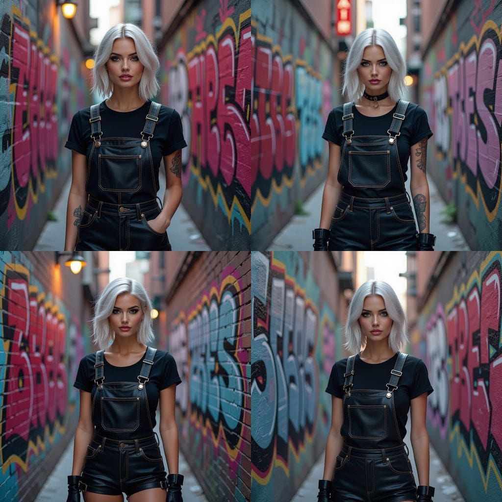 Dark Elf Woman in Leather Overalls in Urban Alleyway