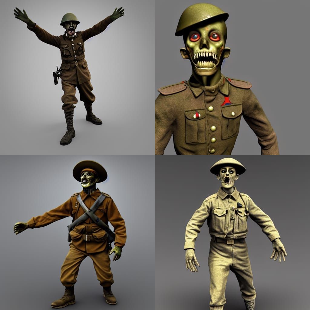 WWI Zombie Soldier: Pixar-Inspired 3D Concept Art