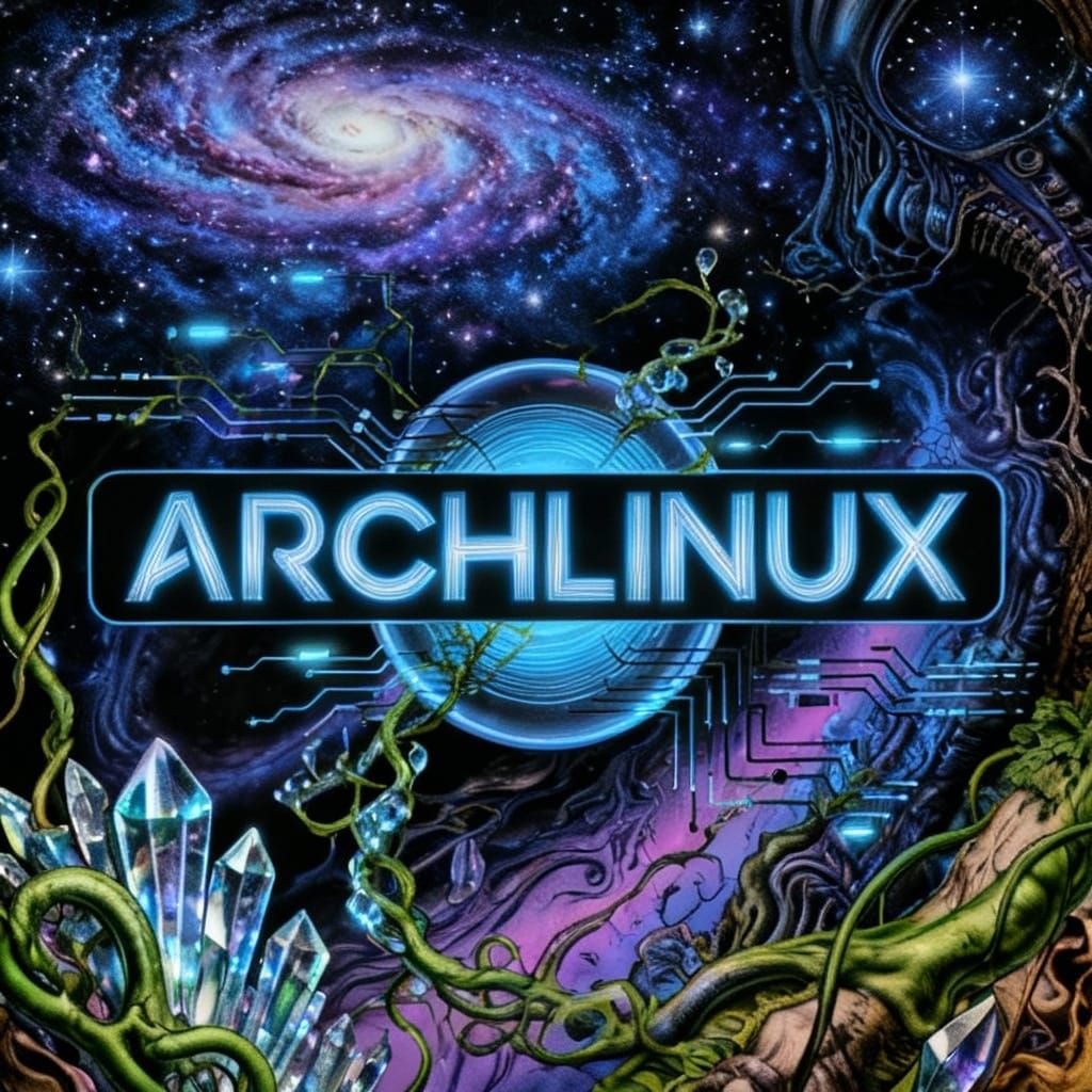 Arch Linux Logo as Surrealist Tattoo Design with Cosmic Back...