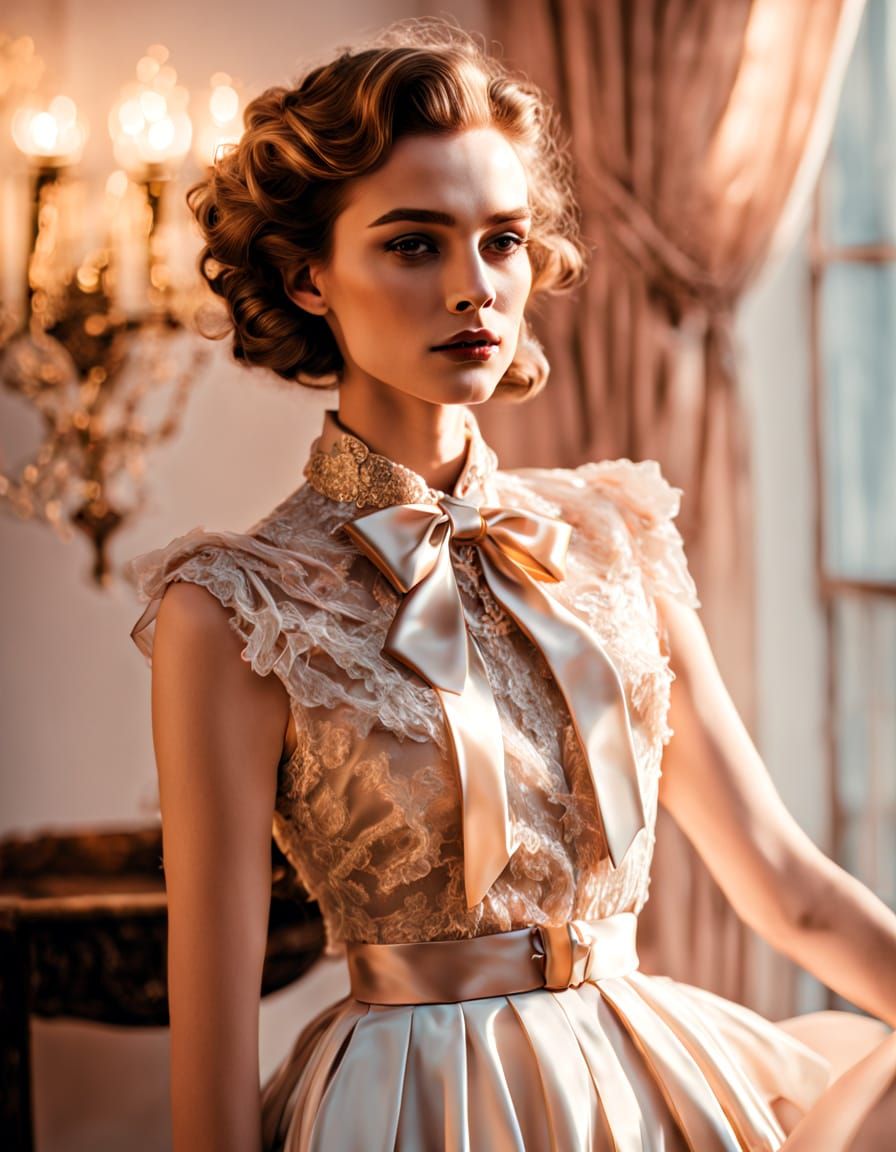 Vintage Glamour Portrait: Woman in Lavallière Blouse