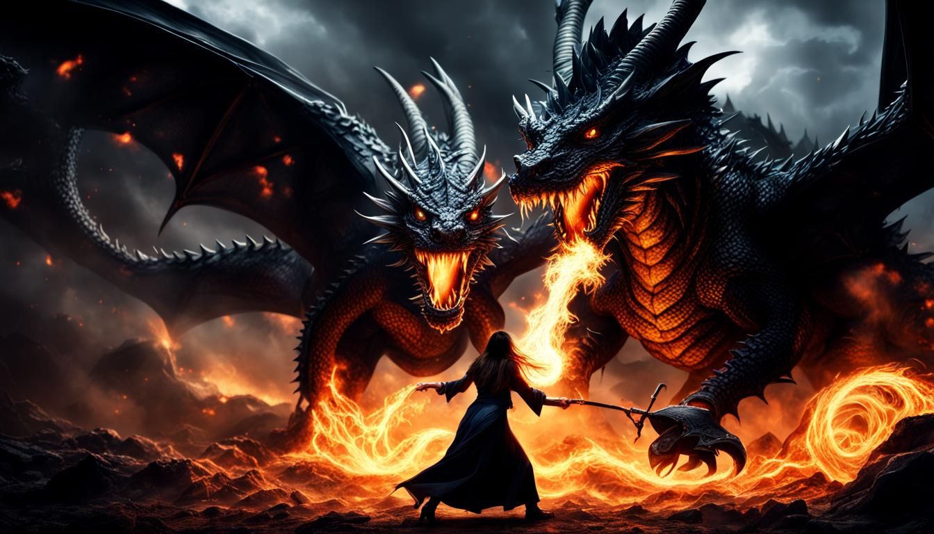 Epic Battle: Sorcerer, Sorceress, and Black Dragon