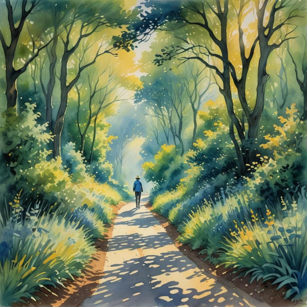 Whimsical Watercolors: Lone Figure on Winding Road