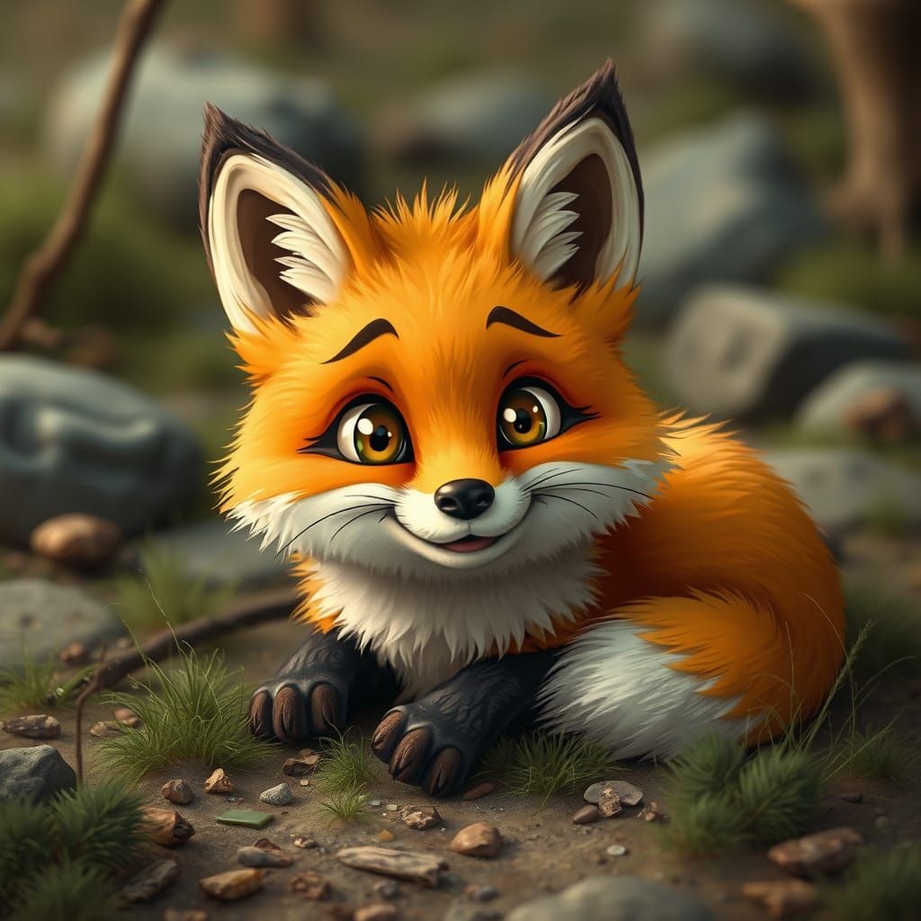 Funny Cartoon Fox in Hyperrealistic Setting