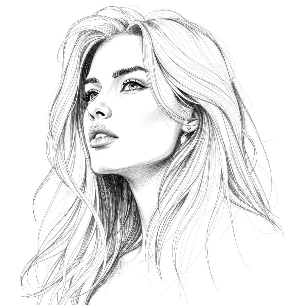 Hyperdetailed Pencil Sketch of a Woman with Long Hair