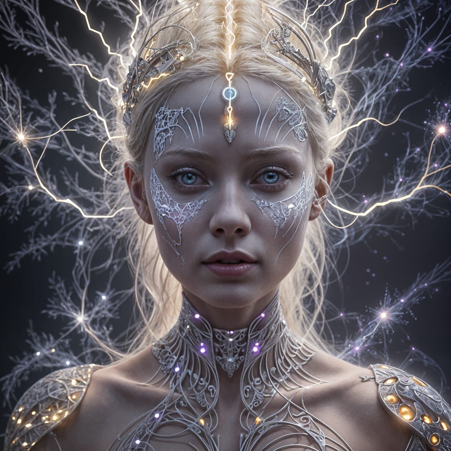 Surreal Albino Princess with Electric Facial Veins