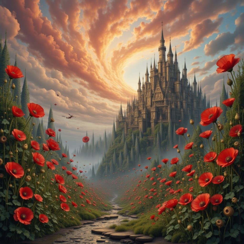 Alien World Giant Poppies Steampunk Castle