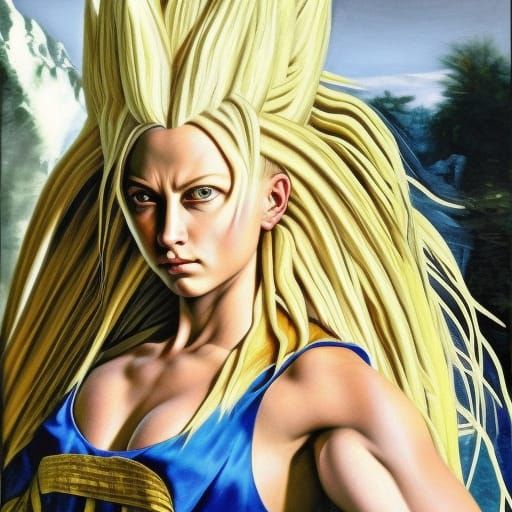 Beautiful Super Saiyan in Caravaggio Oil Painting Style
