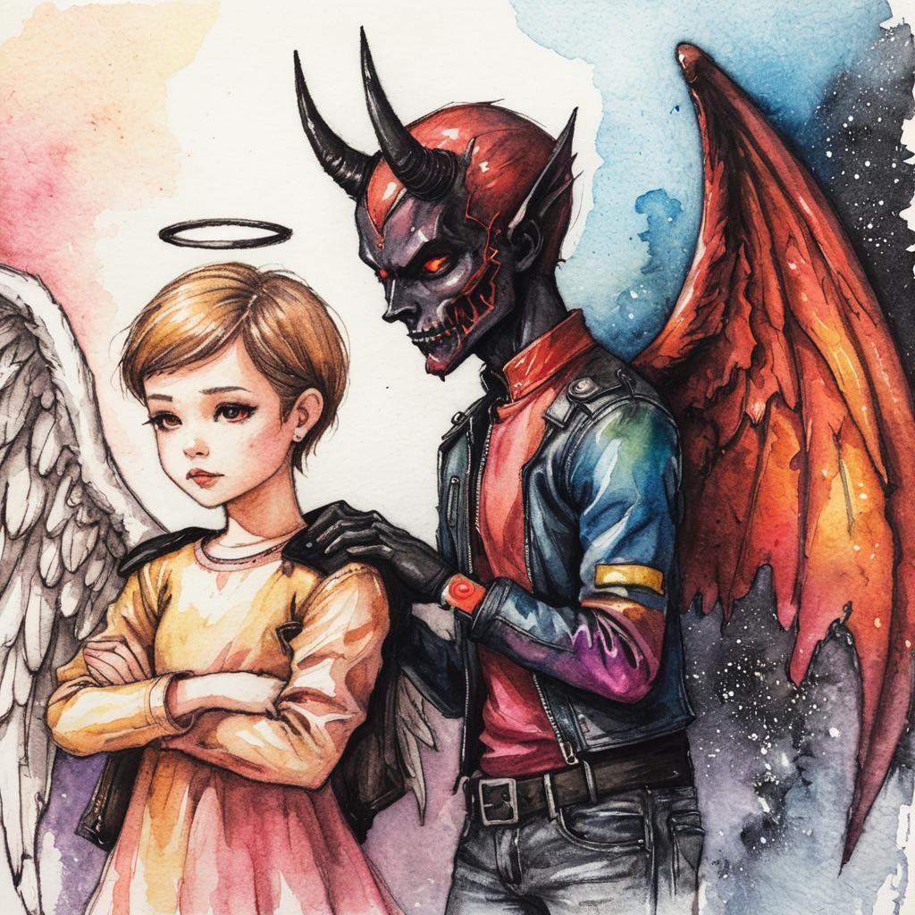 child's crayon colored pencil drawing, cute  angel in dress ...