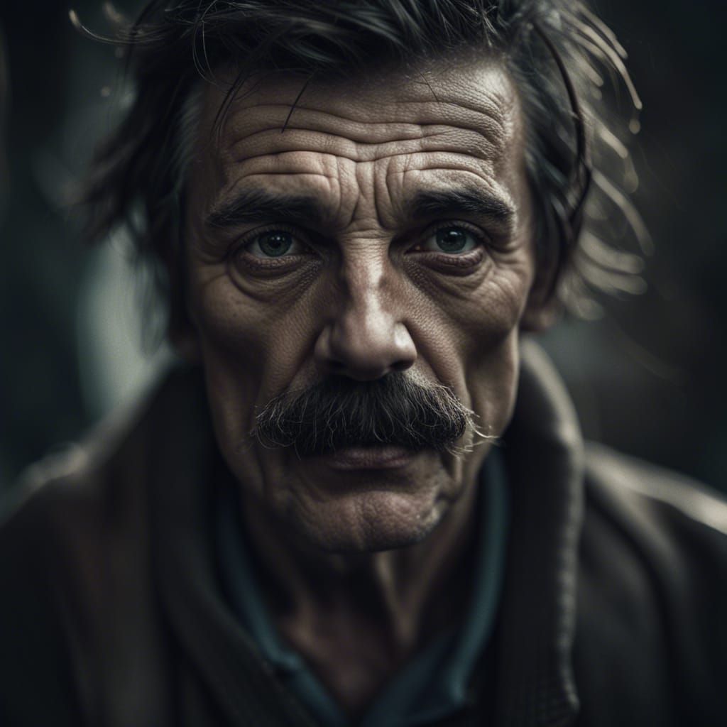 Stern Man with a Toothbrush Mustache Portrait