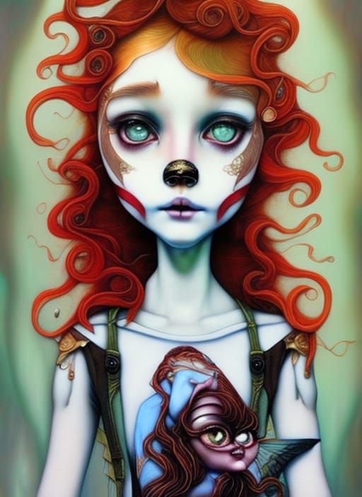 Magical Girl with Red Hair in Fantasy Painting