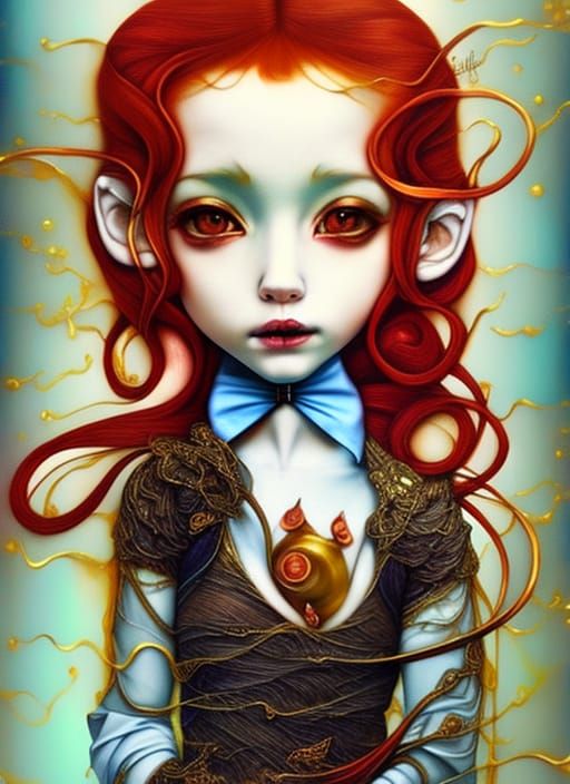 Magical Girl in Gold Leaf Shimmer Painting