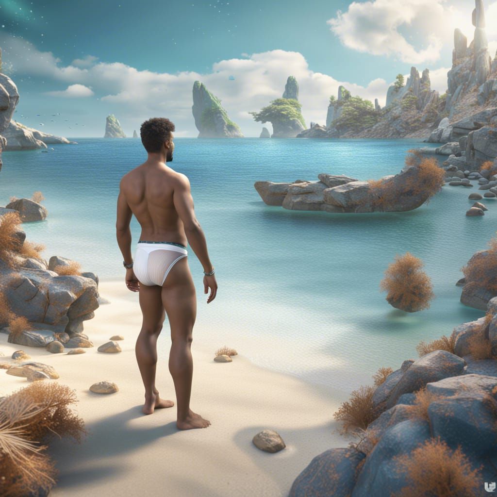 Man in White Bikini at the Beach