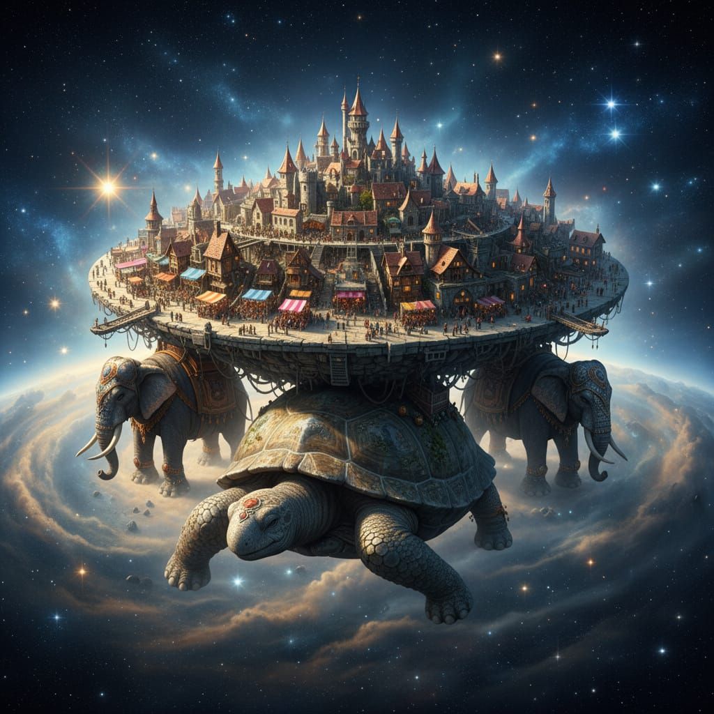 Medieval Discworld City on Cosmic Tortoise