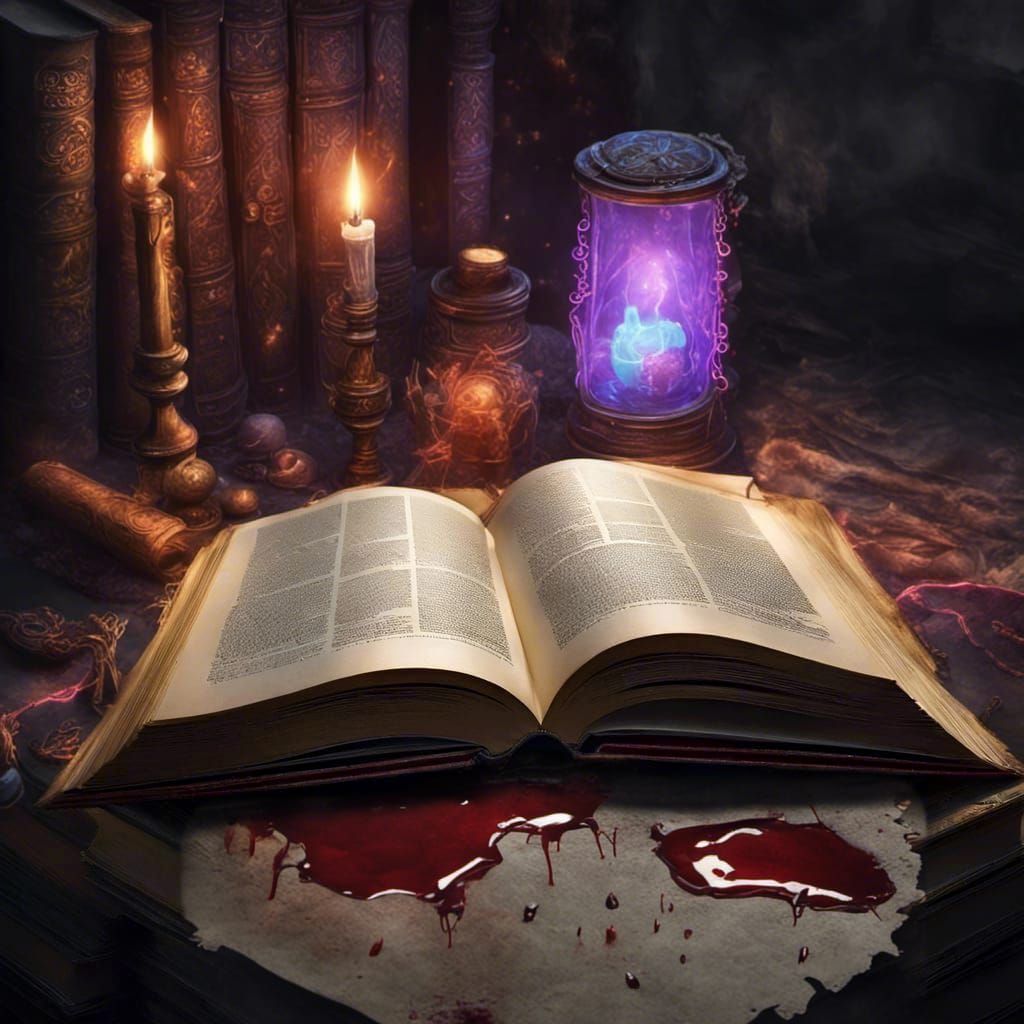 Ominous Medieval Book with Bloody Pages