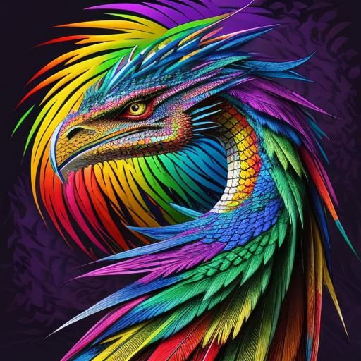 Rainbow Dragon Woman: Abstract Digital Art