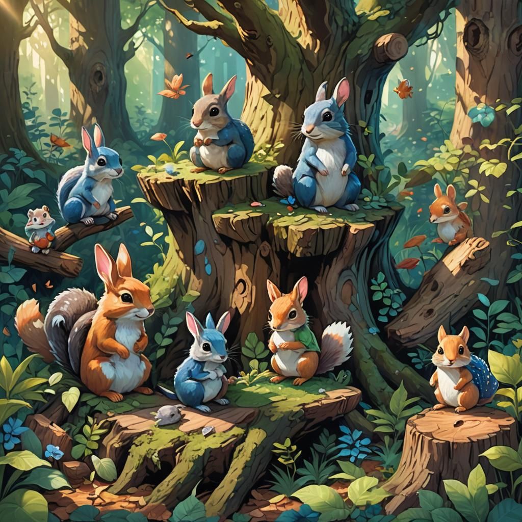 Animal Friends in a Magical Forest