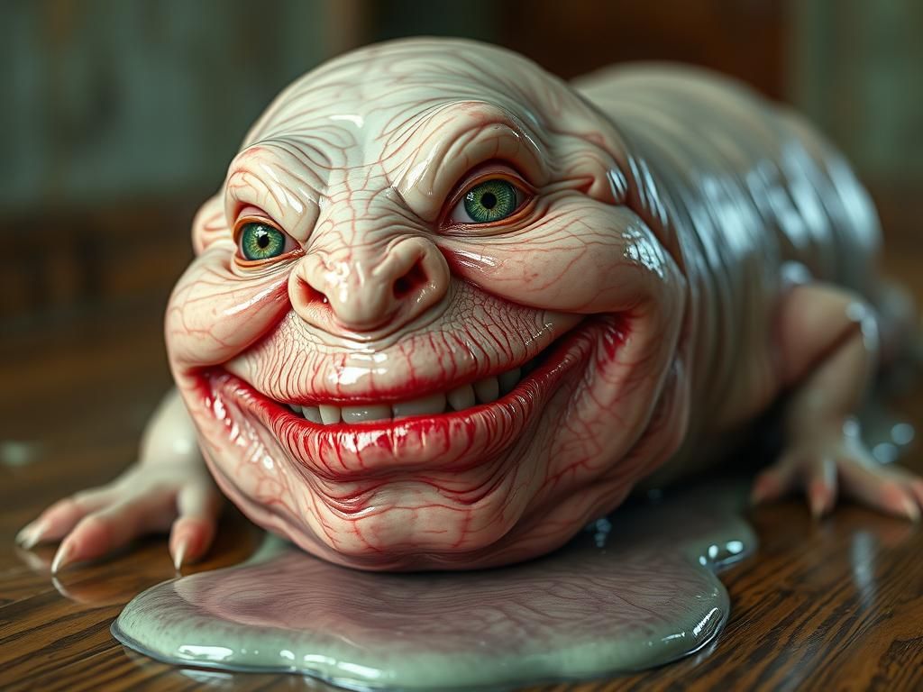 Grotesque Slime Creature with Woman's Face in Hyperrealism
