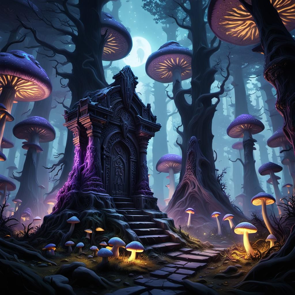 Mysterious Forest Tombstone in Dark Fantasy Style