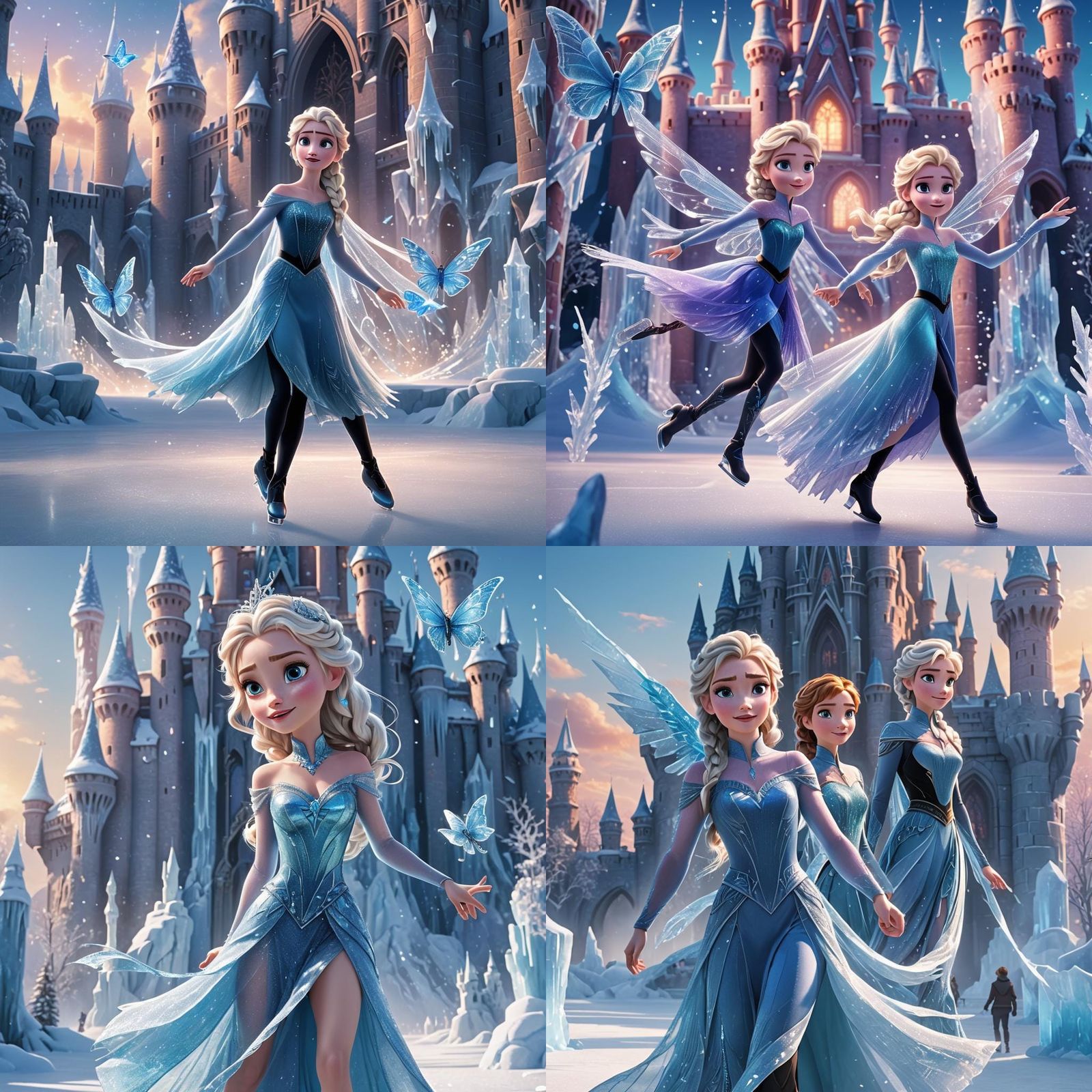 Elsa Ice Skating with Anna as 3D Digital Art