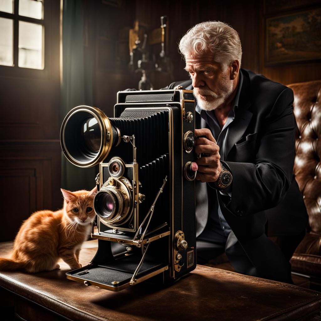 Ron Perlman Photographs a Cat with Antique Camera