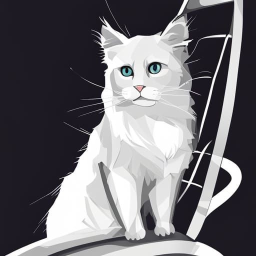 Minimalist Line Art Cat Portrait in Regal Chair