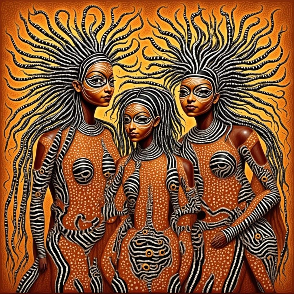 Wanjina Spirit Figures in Aboriginal Dot Painting Style