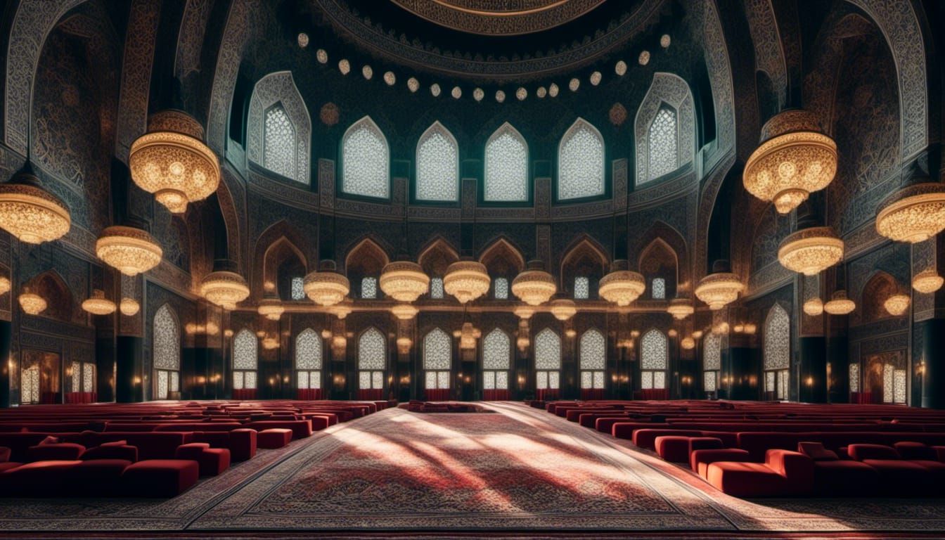 Monochrome Black Mosque in Minimalist Style