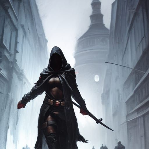 Hooded Assassin in Dark Fantasy Style