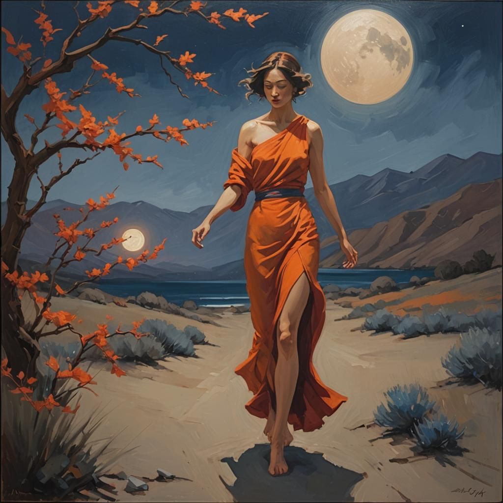 Moonlit Bloom: Bay Area Figurative Landscape