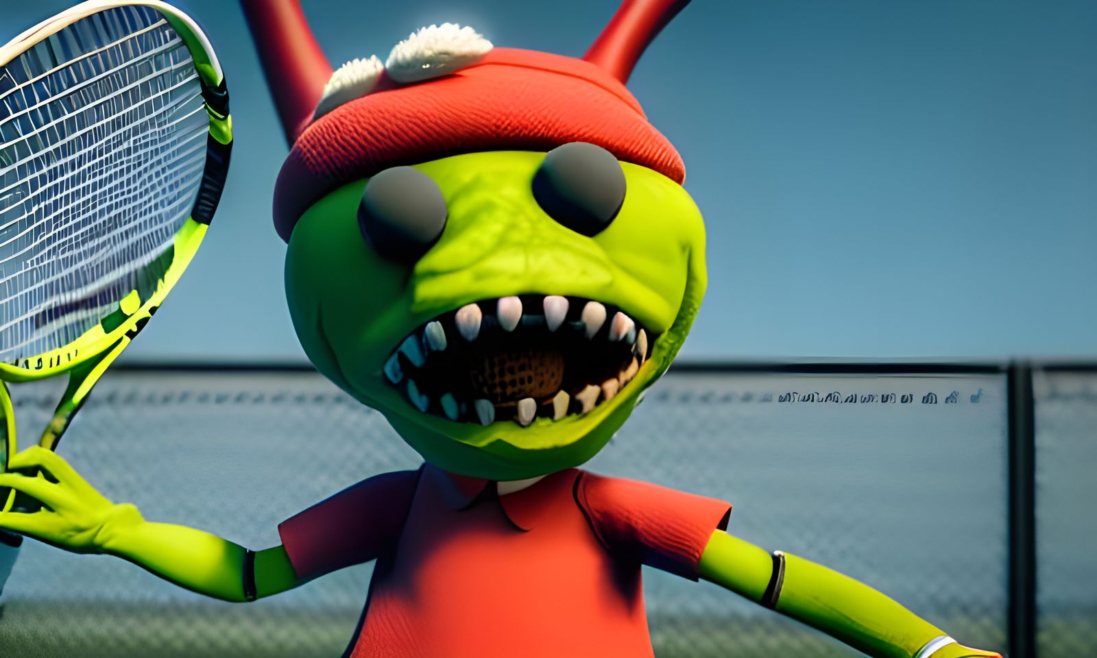 Anthropomorphic Creature Plays Tennis in 8K 3D