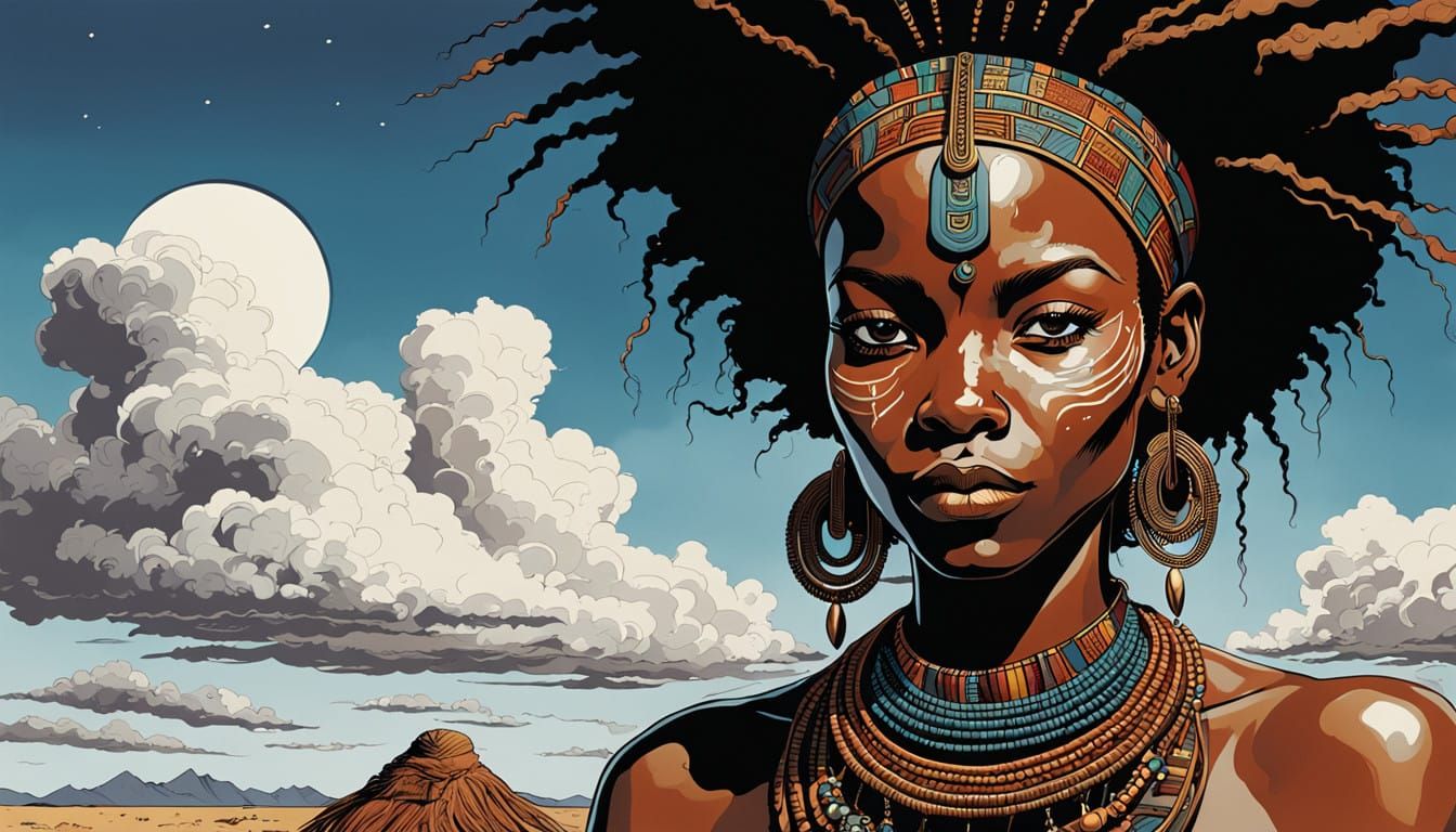 African Woman in Moebius-Inspired Comic Book Style