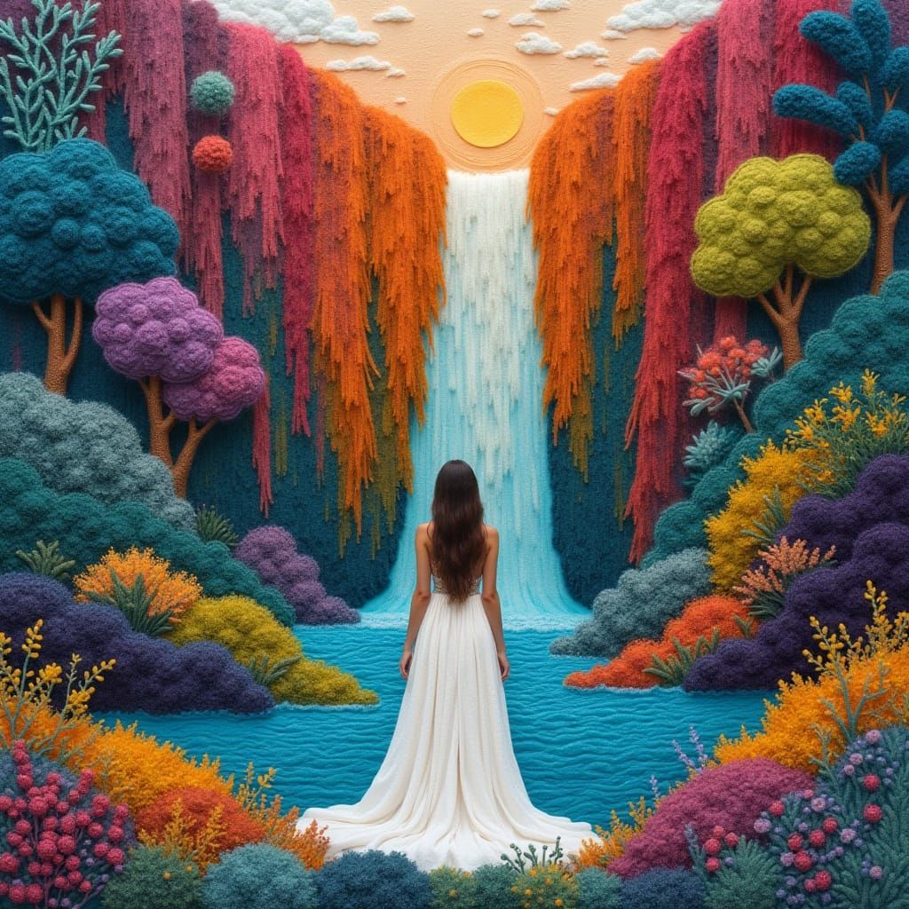 Woman Before Felt Waterfall Inspired by Heather Dewey-Hagbor...