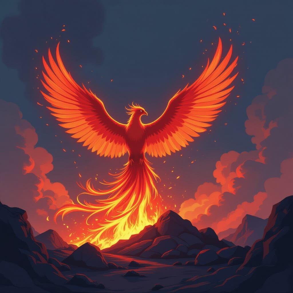 Phoenix Rising: Volcanic Rebirth in Anime Style
