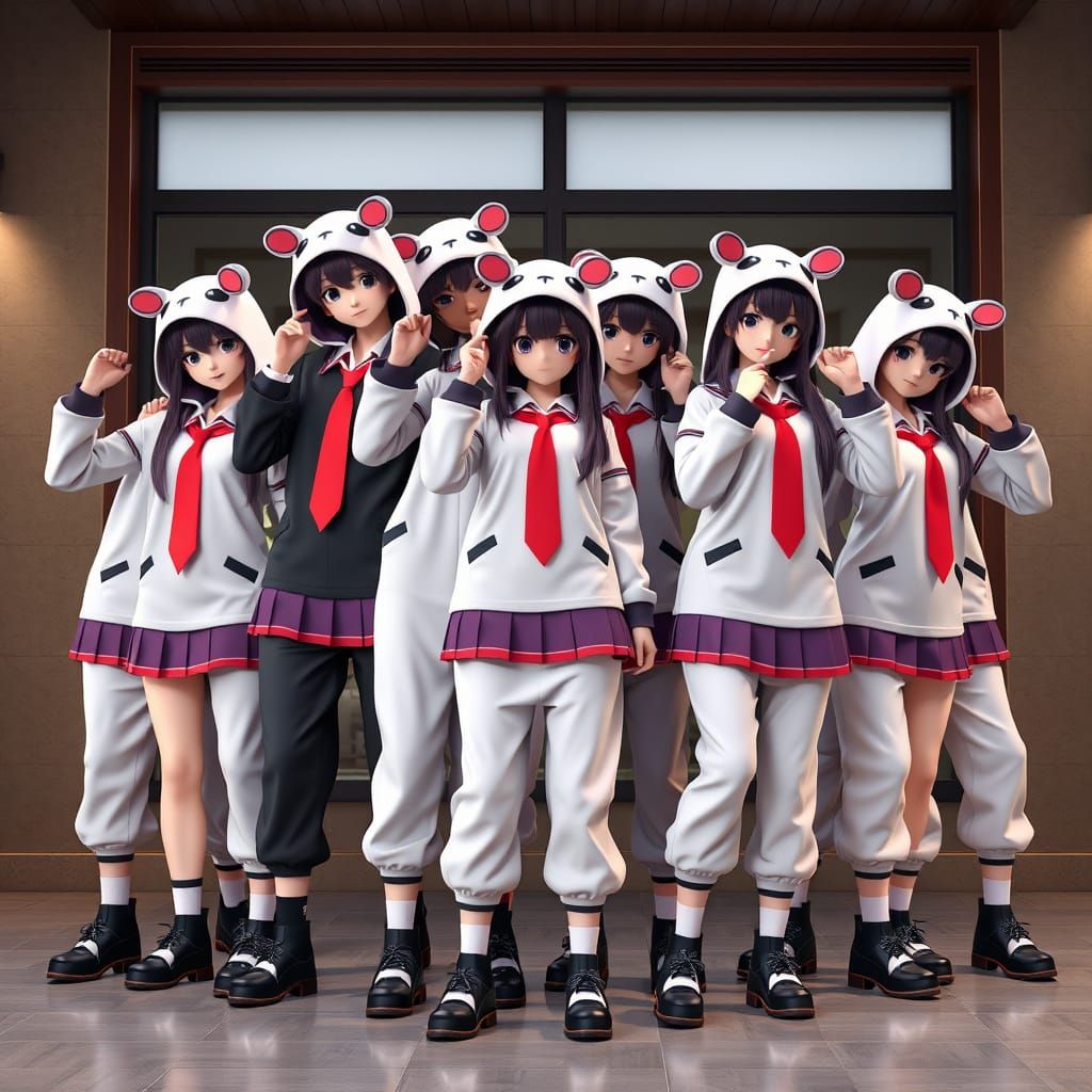 High School Students in Vibrant Kigurumi-Inspired School Uni...