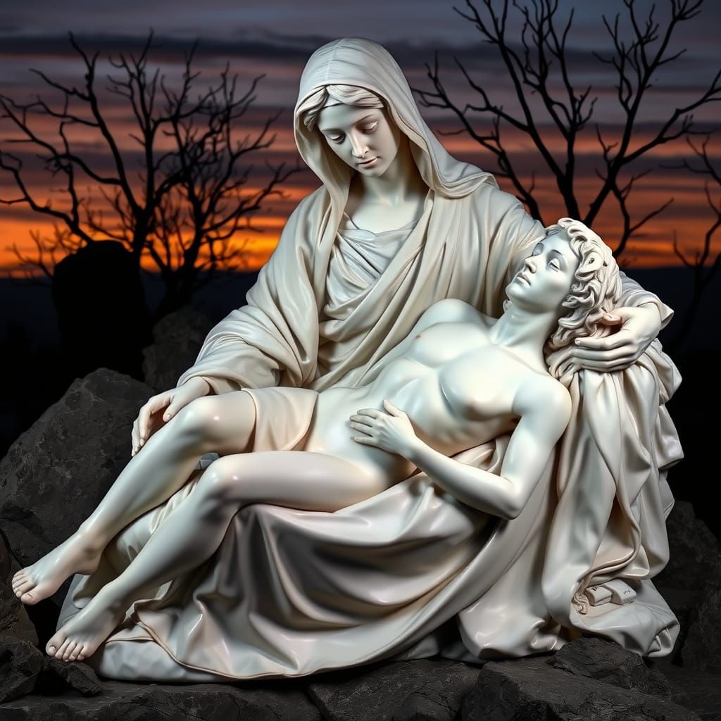 The Virgin Mary's Serene Reflection in a Sacred Landscape