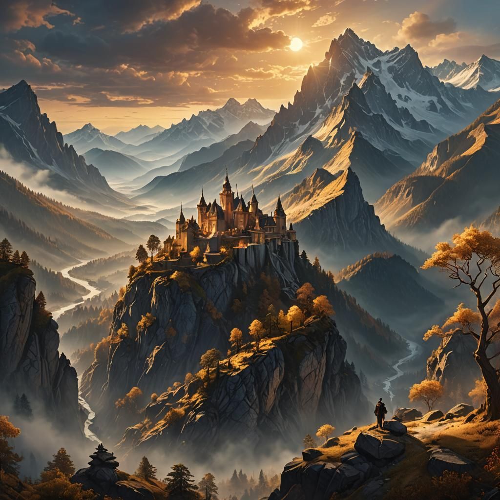 Majestic Mountain Range at Sunrise in Baroque Style