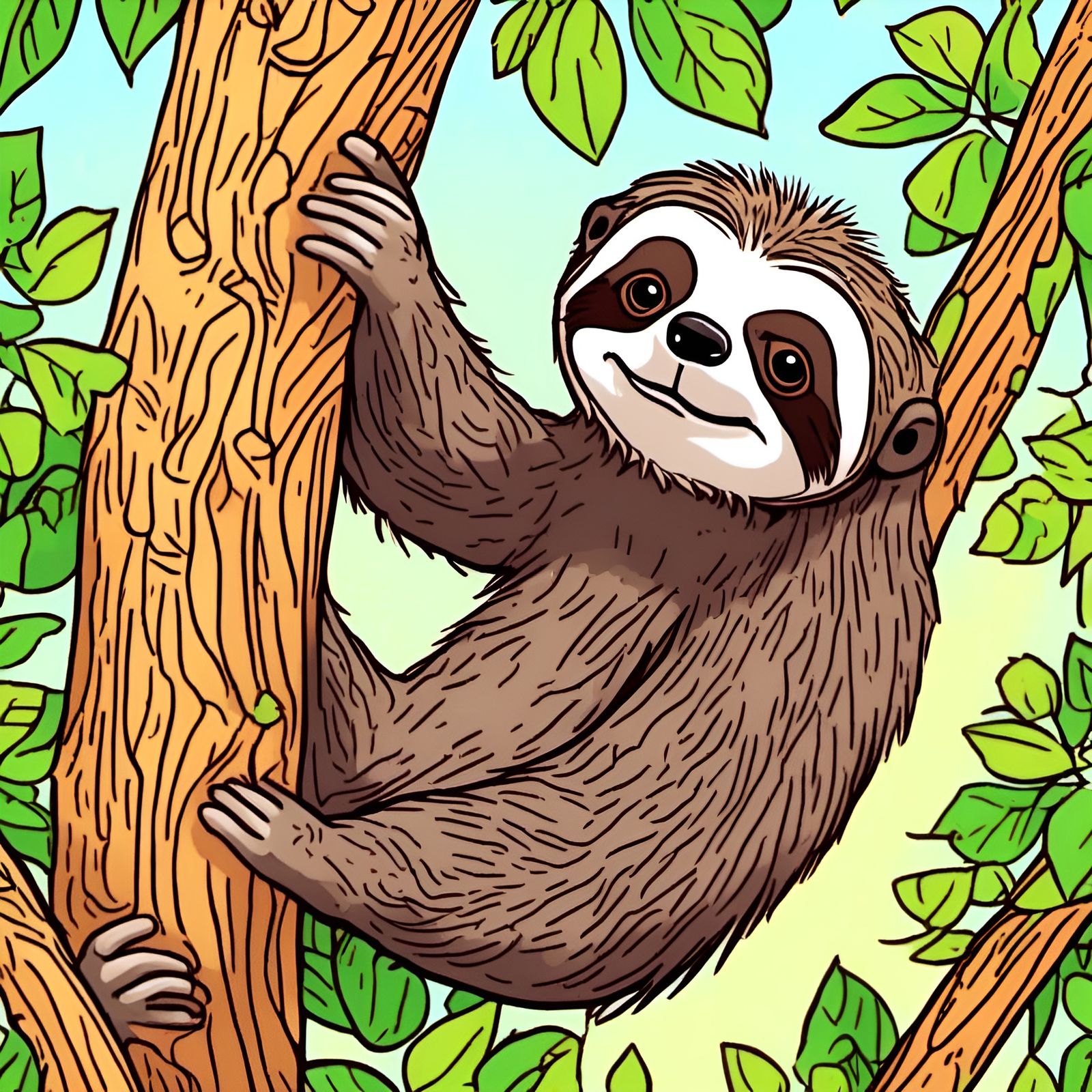 Smiling Sloth Portrait in Cosmic Village