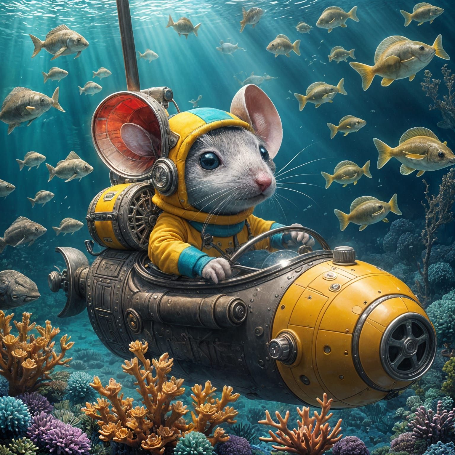 Cute Mouse in Underwater Submarine Scene