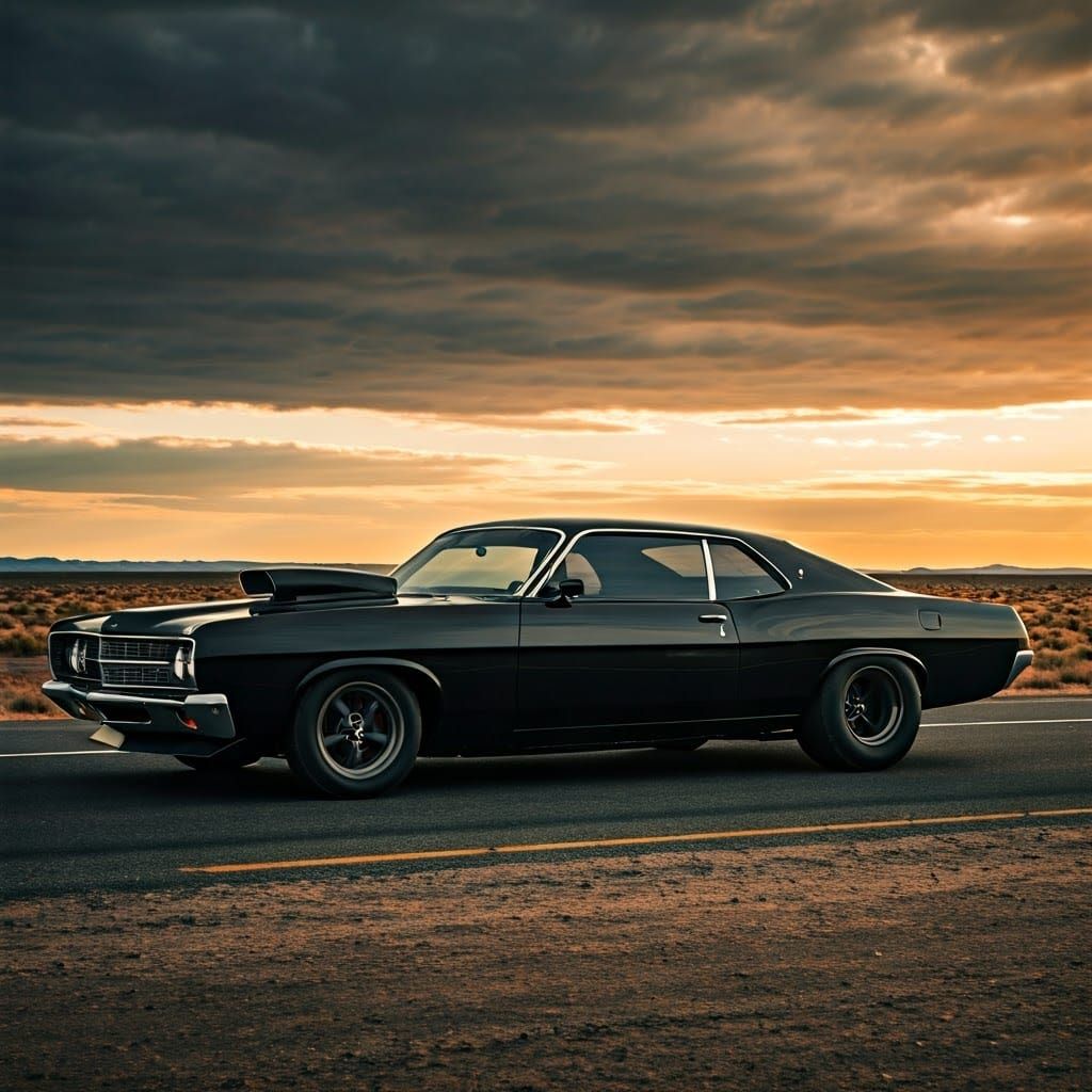 Gritty Hotrod Musclecar on Desert Highway