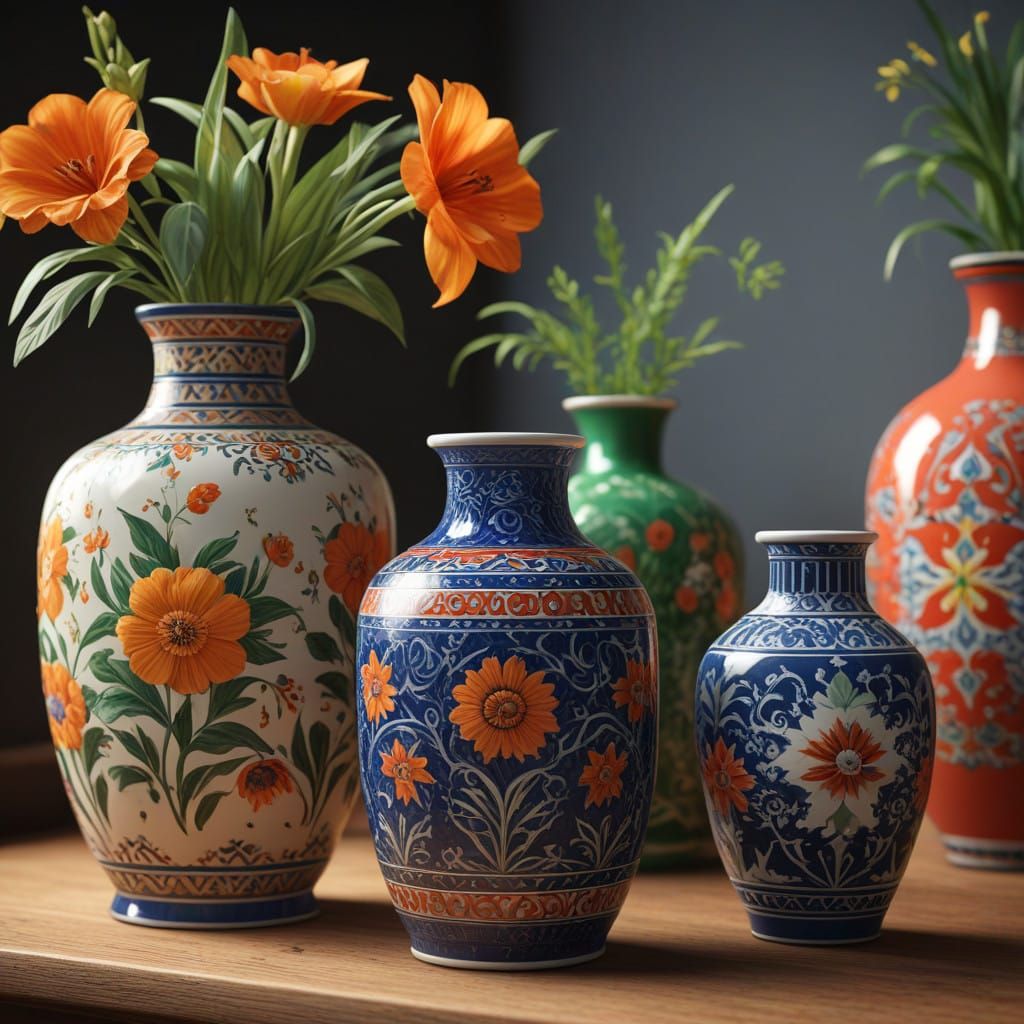 Russian Motif Vases in Photorealistic Detail