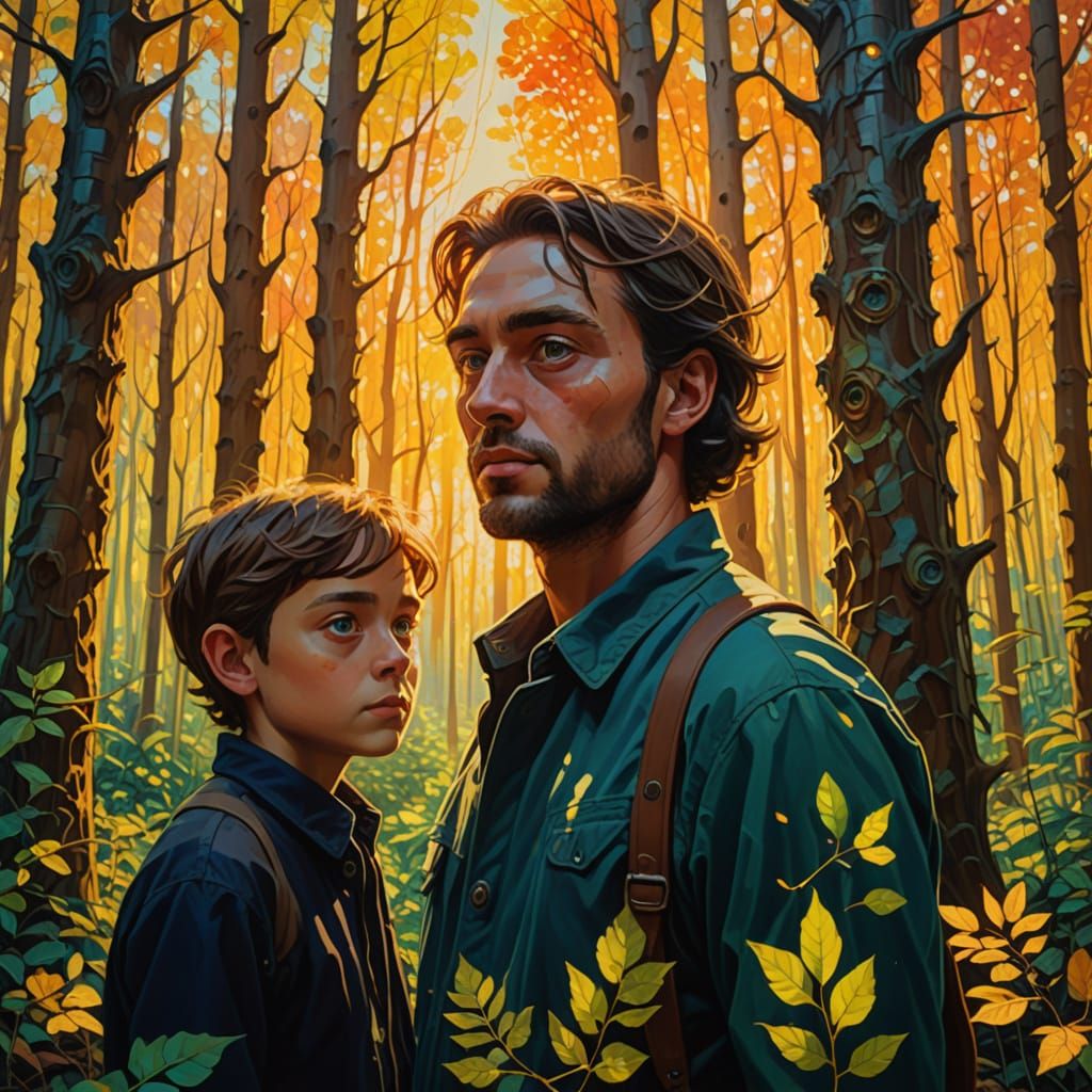 Surreal Character Meeting in Vibrant Oil Painting